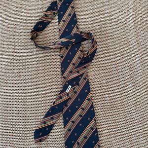 Yves Saint Laurent Navy and Gold Striped Tie